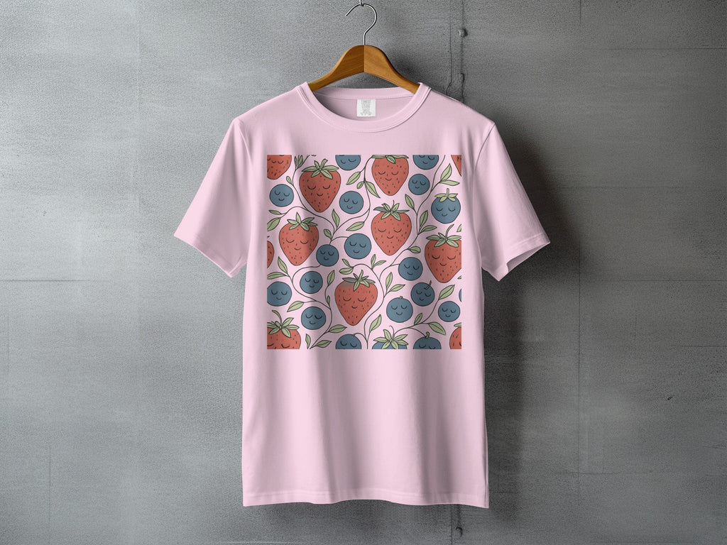 Pink Strawberry Blueberry Fruit Pattern Sleepy Faces product type
T-shirt
Strawberry
Blueberry
Fruit pattern
Cute design
Pink shirt
Berry print
Graphic tee
Sleepy fruit
Kawaii style
Whimsical
Nature inspired
Food theme
Summer top
Apparel
Clothing
Sweet pattern
Cartoon fruit
Unique print
Happy berry