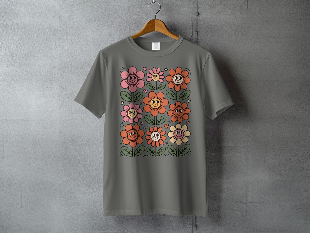 Colorful Smiling Cartoon Flowers Fun Botanical Pattern product type