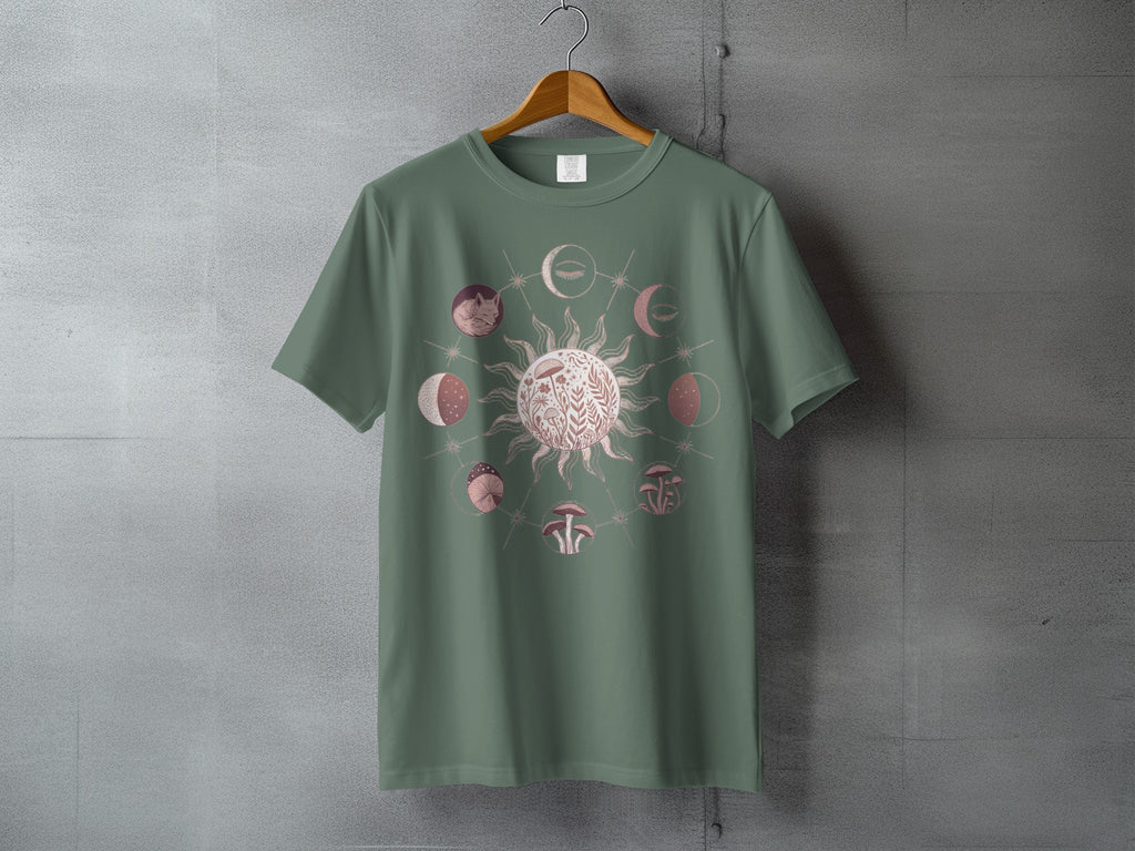 Sage Green Mystical Sun Moon Phase Fox Mushroom product type