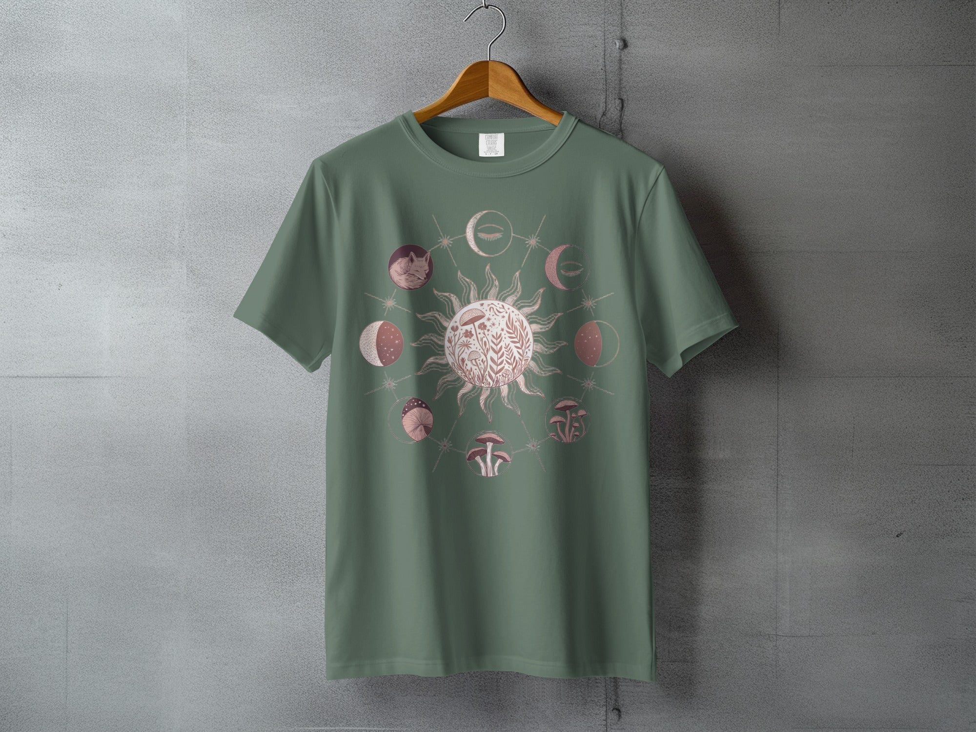 Sage Green Mystical Sun Moon Phase Fox Mushroom product type