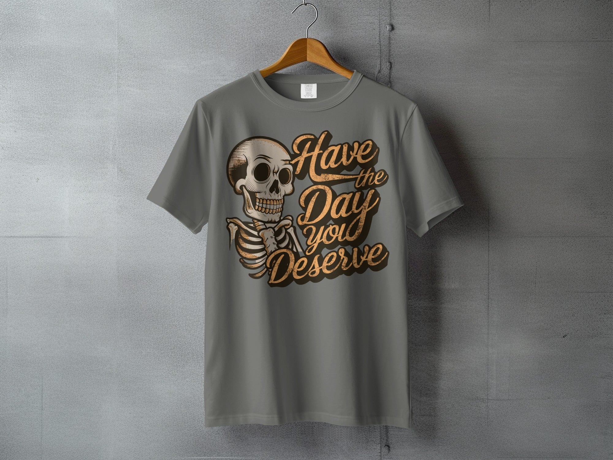 Have the Day you Deserve skeleton graphic t-shirt product type
Skeleton
Skull
Graphic Tee
T-shirt
Have The Day You Deserve
Inspirational
Motivational
Edgy
Retro Style
Vintage Print
Apparel
Clothing
Gray Shirt
Dark Aesthetic
Unique Design
Sarcastic Quote
Humorous
Goth Style
Streetwear
Halloween