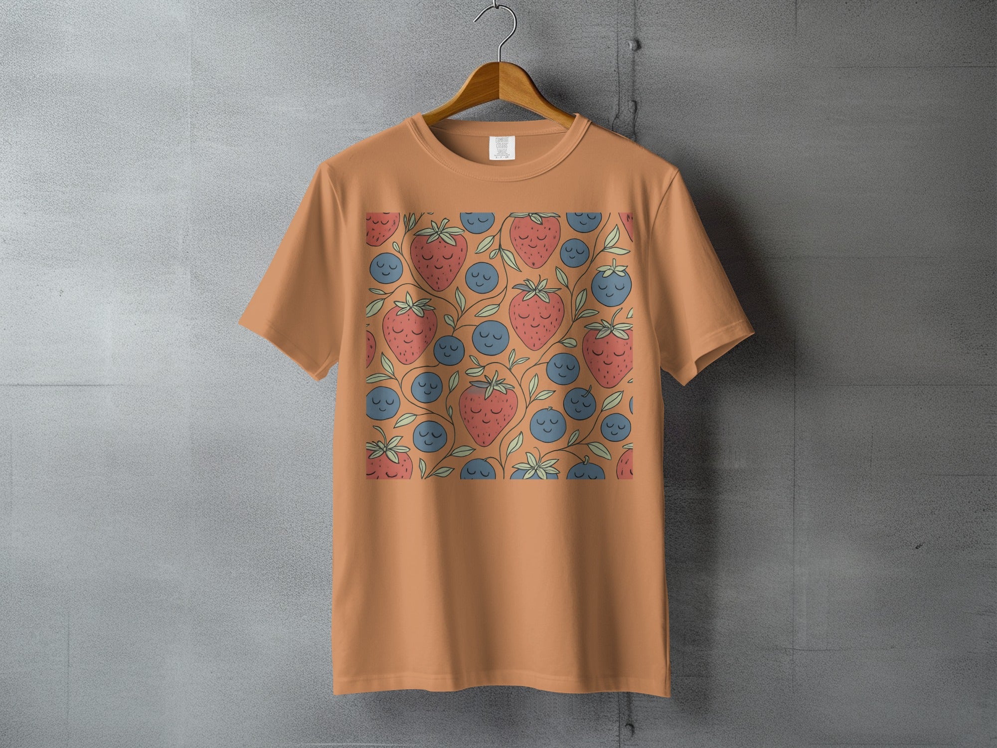 Cute Strawberry Blueberry Fruit Pattern Tshirt product type
Strawberry, Blueberry, Fruit pattern, Cute design, Berry print, Whimsical fruit, Nature inspired, Smiling berries, Food motif, Sweet pattern, Summer style, Garden theme, Cartoon fruit, Orange shirt, Peach apparel, Graphic tee, Unique print, Playful design, Berry lovers, Fresh design