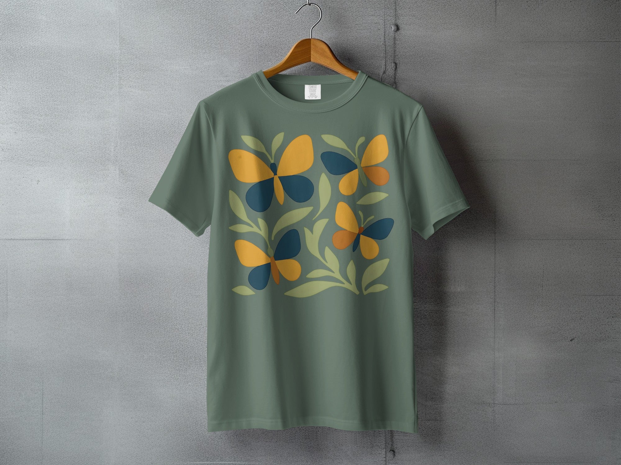 Stylized Butterfly Leaf Design Green T-shirt product type
T-shirt
Butterfly
Leaves
Graphic Tee
Nature Print
Stylized Art
Abstract Design
Green Shirt
Olive Green
Yellow Butterflies
Blue Butterflies
Botanical
Foliage Pattern
Summer Top
Spring Apparel
Modern Print
Unique Design
Insect Art
Colorful Shirt
Casual Wear
