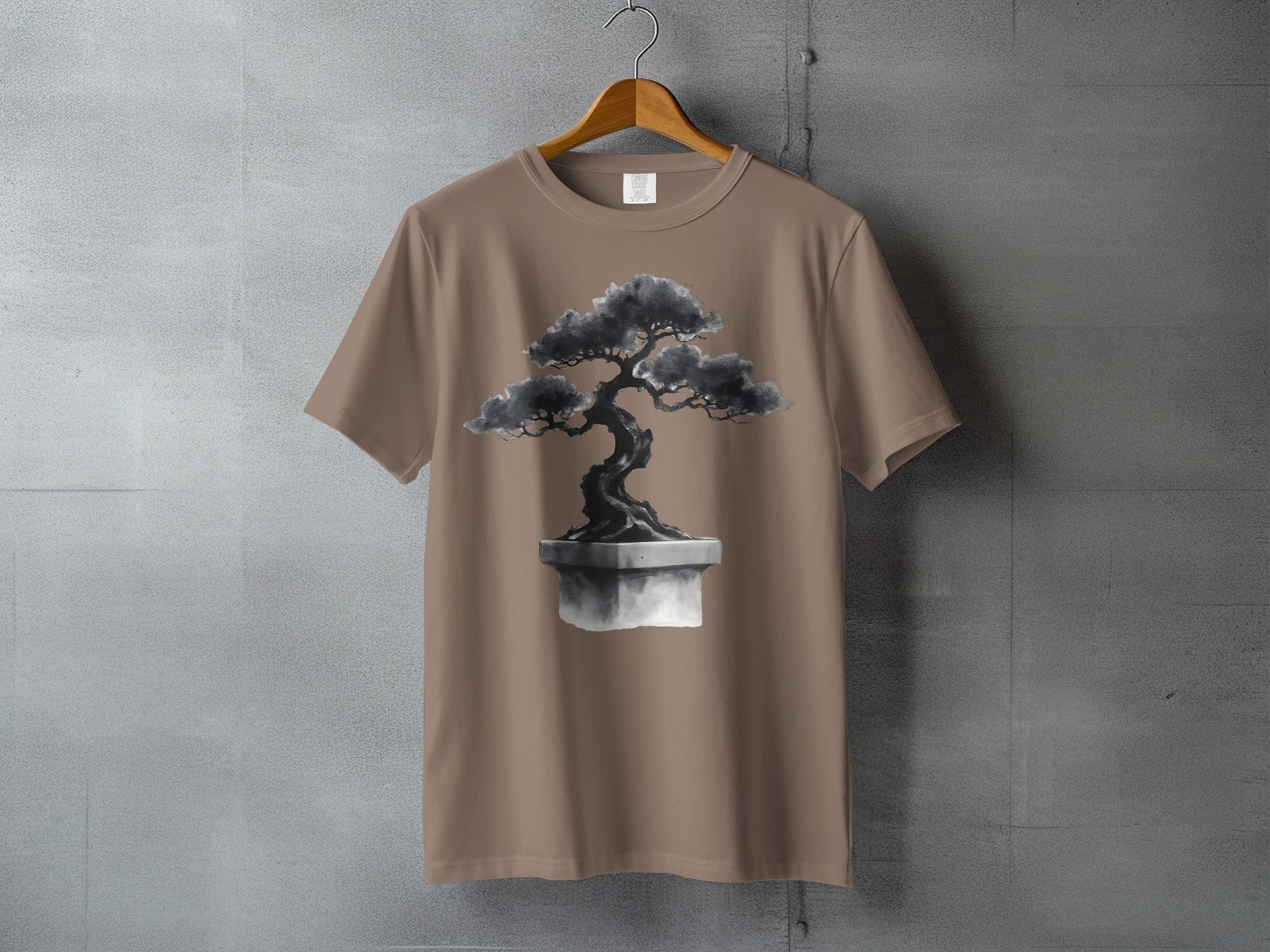 Japanese Bonsai Tree Art Print Ink Style Taupe product type
