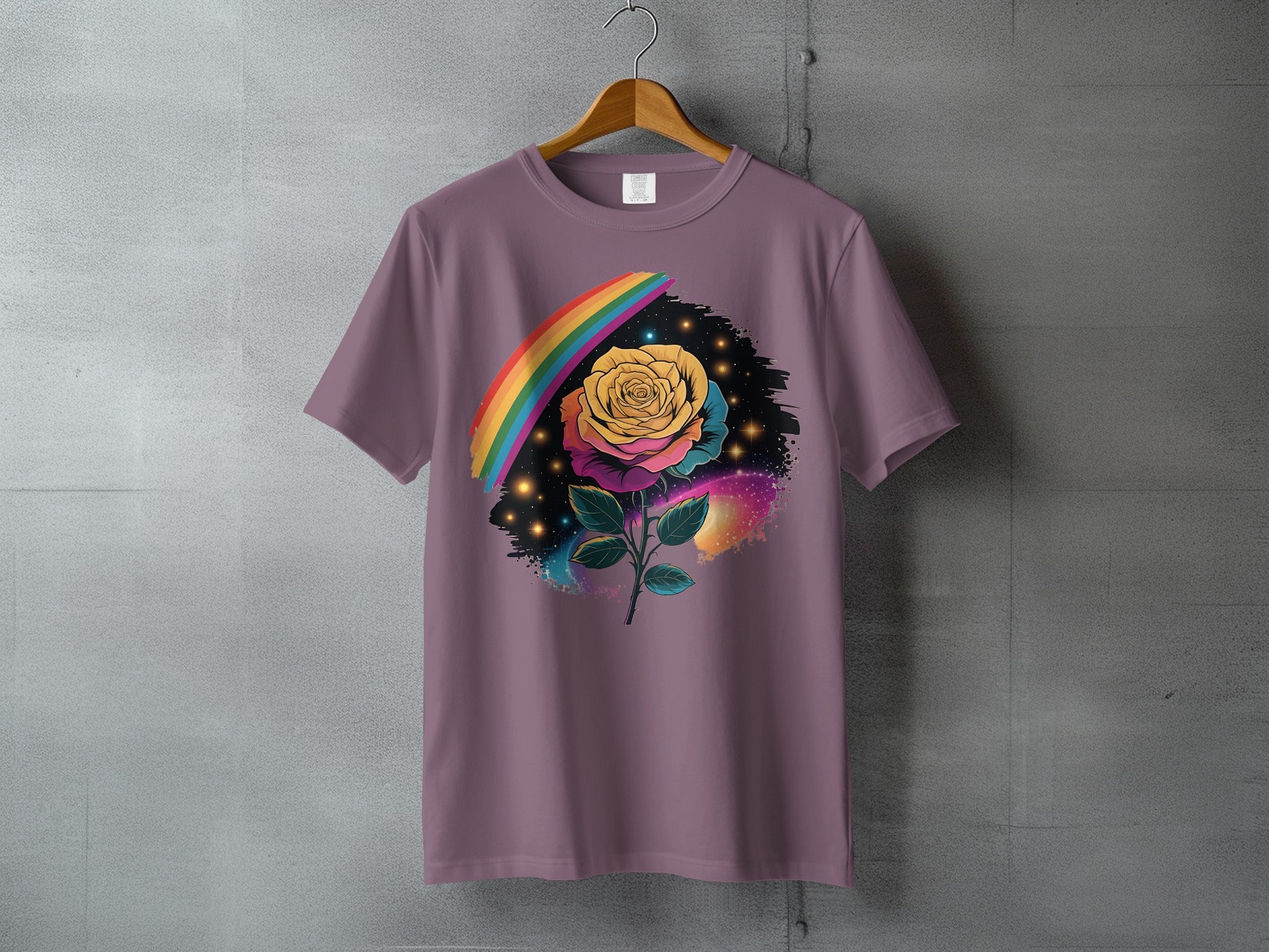 Rainbow Arc Colorful Rose Cosmic Stars T-Shirt product type