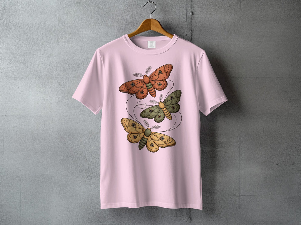 Three Moths Illustration Graphic Pink Shirt Product Type