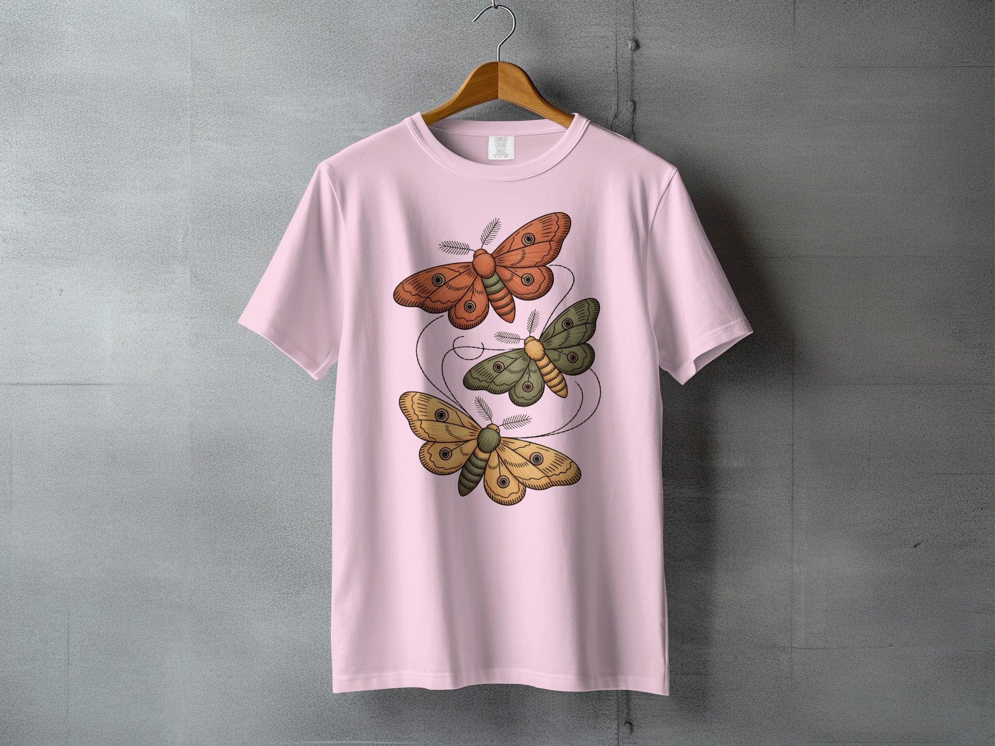 Three Moths Illustration Graphic Pink Shirt Product Type