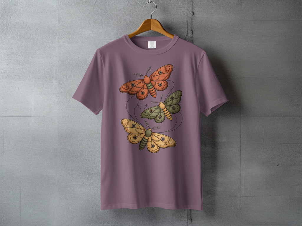 Three Colorful Moths Insect Art Purple T-Shirt product type