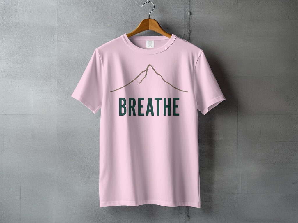 Pink Mountain Outline BREATHE Design Unique T-Shirt product type