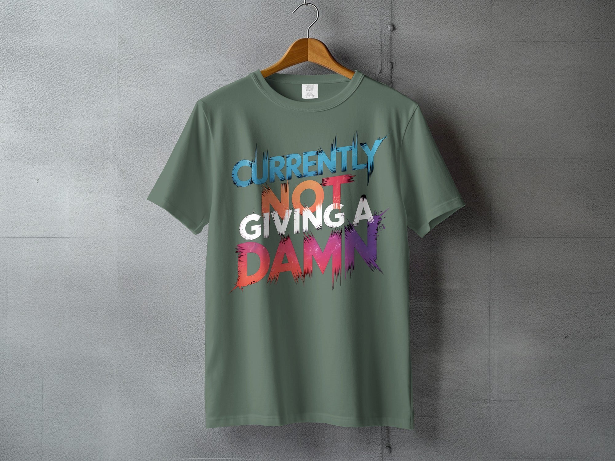 CURRENTLY NOT GIVING A DAMN Funny Saying product type
T-shirt
Funny shirt
Sarcastic shirt
Graphic tee
Statement tee
Casual wear
Humor shirt
Trendy apparel
Unique design
Expressive top
Novelty shirt
Quote shirt
Bold text
Green shirt
Colorful print
Short sleeve
Crew neck
Gift idea
Modern style
Everyday top